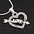 Small Diamante Open 'Heart & Love Arrow' Pendant Necklace In Rhodium Plated Metal - 40cm Length & 4cm Extension - view 2