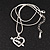 Small Diamante Open 'Heart & Love Arrow' Pendant Necklace In Rhodium Plated Metal - 40cm Length & 4cm Extension - view 3