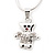 Tiny 'Teddy Bear In The Jacket' Pendant Necklace In Rhodium Plated Metal - 40cm Length & 4cm Extension - view 4