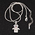 Tiny 'Teddy Bear In The Jacket' Pendant Necklace In Rhodium Plated Metal - 40cm Length & 4cm Extension - view 3