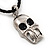 Silver Plated Skull Pendant On Black Leather Style Cord Necklace - 40cm Length & 4cm Extension - view 3