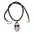 Silver Plated Skull Pendant On Black Leather Style Cord Necklace - 40cm Length & 4cm Extension - view 2