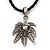 Silver Tone 'Skull on a Hemp Leaf' Pendant Black Leather Style Cord Necklace - 40cm Length & 4cm Extension - view 4