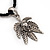 Silver Tone 'Skull on a Hemp Leaf' Pendant Black Leather Style Cord Necklace - 40cm Length & 4cm Extension - view 3