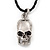 Silver Plated 'Predator Skull' Pendant On Black Leather Style Cord Necklace - 40cm Length & 4cm Extension