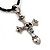 Silver Tone 'Skull On Cross' Pendant Black Leather Style Cord Necklace - 40cm Length & 4cm Extension - view 2