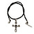 Silver Tone 'Skull On Cross' Pendant Black Leather Style Cord Necklace - 40cm Length & 4cm Extension - view 3