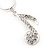 Silver Tone Diamante 'Musical Note' Pendant Necklace - 40cm Length & 4cm Extension - view 5
