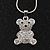 Cute Diamante 'Teddy Bear' Pendant Necklace In Rhodium Plated Metal - 40cm Length & 4cm Extension