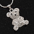 Cute Diamante 'Teddy Bear' Pendant Necklace In Rhodium Plated Metal - 40cm Length & 4cm Extension - view 2