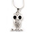 Tiny Crystal 'Owl' Pendant Necklace In Rhodium Plated Metal - 40cm Length & 4cm Extension - view 4