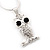 Tiny Crystal 'Owl' Pendant Necklace In Rhodium Plated Metal - 40cm Length & 4cm Extension - view 5