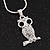 Tiny Crystal 'Owl' Pendant Necklace In Rhodium Plated Metal - 40cm Length & 4cm Extension - view 2