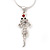 Tiny Crystal 'Mouse With Dangling Tail' Pendant Necklace In Rhodium Plated Metal - 40cm Length & 4cm Extension - view 5