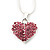 Small Pink Crystal Puffed 'Heart' Pendant Necklace In Rhodium Plated Metal - 40cm Length & 4cm Extension - view 4