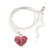 Small Pink Crystal Puffed 'Heart' Pendant Necklace In Rhodium Plated Metal - 40cm Length & 4cm Extension - view 6