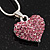 Small Pink Crystal Puffed 'Heart' Pendant Necklace In Rhodium Plated Metal - 40cm Length & 4cm Extension - view 2