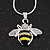 Small Cute 'Bee' Pendant Necklace In Rhodium Plated Metal - 40cm Length & 4cm Extension - view 2