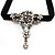 Vintage Diamante 'Rose' Choker Necklace On Black Velour Cord In Silver Finish - 29cm Length with 8cm extension - view 3