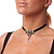 Vintage Diamante 'Rose' Choker Necklace On Black Velour Cord In Silver Finish - 29cm Length with 8cm extension - view 2