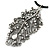 Burn Silver Large Diamante 'Feather' Pendant On Black Leather Cord Necklace - 38cm Length/ 7cm Extension - view 2