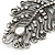 Burn Silver Large Diamante 'Feather' Pendant On Black Leather Cord Necklace - 38cm Length/ 7cm Extension - view 6