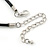 Burn Silver Large Diamante 'Feather' Pendant On Black Leather Cord Necklace - 38cm Length/ 7cm Extension - view 4
