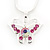 Pink Crystal 'Butterfly' Pendant Necklace In Silver Plating - 40cm Length/ 4cm Extension - view 2