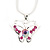 Pink Crystal 'Butterfly' Pendant Necklace In Silver Plating - 40cm Length/ 4cm Extension - view 6