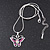 Pink Crystal 'Butterfly' Pendant Necklace In Silver Plating - 40cm Length/ 4cm Extension - view 4