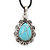 Burn Silver Turquoise Stone 'Teardrop' Pendant On Black Cotton Cord Necklace - 40cm Length/ 7cm Extension