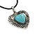 Burn Silver Turquoise Stone 'Heart' Pendant On Black Cotton Cord Necklace - 40cm Length/ 7cm Extension - view 3