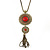 Long Red Tassel Pendant Necklace In Burn Gold Finish - 70cm Length
