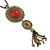 Long Red Tassel Pendant Necklace In Burn Gold Finish - 70cm Length - view 3