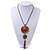 Long Red Tassel Pendant Necklace In Burn Gold Finish - 70cm Length - view 7
