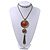 Long Red Tassel Pendant Necklace In Burn Gold Finish - 70cm Length - view 5