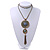 Long Blue Tassel Pendant Necklace In Burn Gold Finish - 70cm Length - view 8