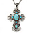 Antique Silver Turquoise Stone 'Cross' Pendant Necklace - 66cm L/ 3cm Ext - view 2