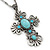 Antique Silver Turquoise Stone 'Cross' Pendant Necklace - 66cm L/ 3cm Ext - view 3