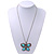 Turquoise Stone 'Butterfly' Pendant Necklace In Silver Plating - 68cm Length - view 5