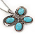 Turquoise Stone 'Butterfly' Pendant Necklace In Silver Plating - 68cm Length - view 3
