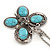 Turquoise Stone 'Butterfly' Pendant Necklace In Silver Plating - 68cm Length - view 4