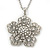Long Crystal Simulated Pearl 'Flower' Pendant In Rhodium Plating - 74cm Length/ 10cm Extension - view 4