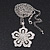 Long Crystal Simulated Pearl 'Flower' Pendant In Rhodium Plating - 74cm Length/ 10cm Extension - view 3