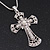 Caviar Simulated Pearl and Swarovski Crystal 'Crux Invicta' Statement Cross Pendant and Chain (Silver Plating) - 36cm Length/ 8cm Extension - view 3