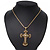 Caviar Simulated Pearl and Swarovski Crystal 'Crux Invicta' Statement Cross Pendant and Chain (Gold) - view 6