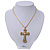 Caviar Simulated Pearl and Swarovski Crystal 'Crux Invicta' Statement Cross Pendant and Chain (Gold) - view 4