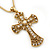 Caviar Simulated Pearl and Swarovski Crystal 'Crux Invicta' Statement Cross Pendant and Chain (Gold) - view 5