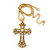 Caviar Simulated Pearl and Swarovski Crystal 'Crux Invicta' Statement Cross Pendant and Chain (Gold) - view 7