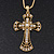 Caviar Simulated Pearl and Swarovski Crystal 'Crux Invicta' Statement Cross Pendant and Chain (Gold) - view 2